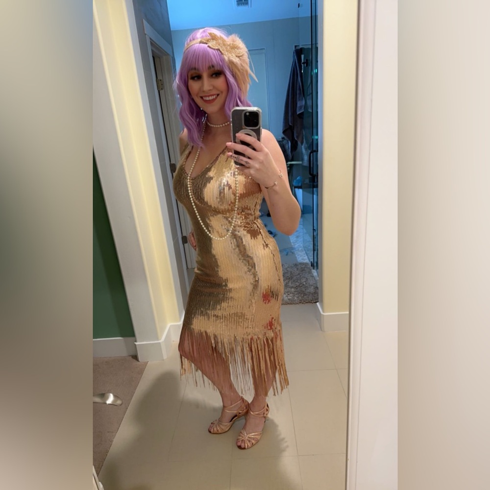 Rose gold sequin dress